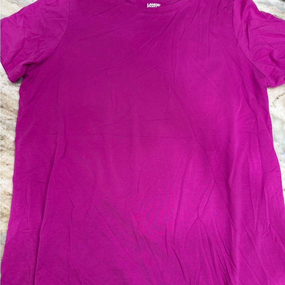Lands' End Women's Short Sleeve supmia cotton Crewneck Shirt - Fuchsia